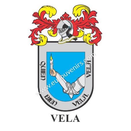 Porte-clés héraldique - VELA - Personnalisé avec le nom, l'écusson de la famille et une brève description de l'origine généalogi