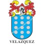 Llavero heráldico - VELAZQUEZ - Personalizado con apellido, escudo de la familia y breve descripción del origen genealógico.
