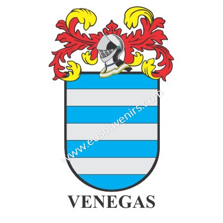 Porte-clés héraldique - VENEGAS - Personnalisé avec le nom, l'écusson de la famille et une brève description de l'origine généal