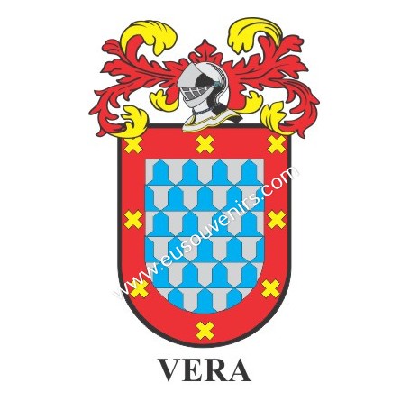 Porte-clés héraldique - VERA - Personnalisé avec le nom, l'écusson de la famille et une brève description de l'origine généalogi