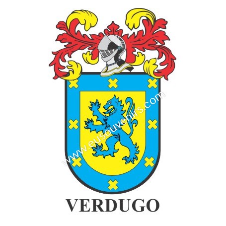 Llavero heráldico - VERDUGO - Personalizado con apellido, escudo de la familia y breve descripción del origen genealógico.