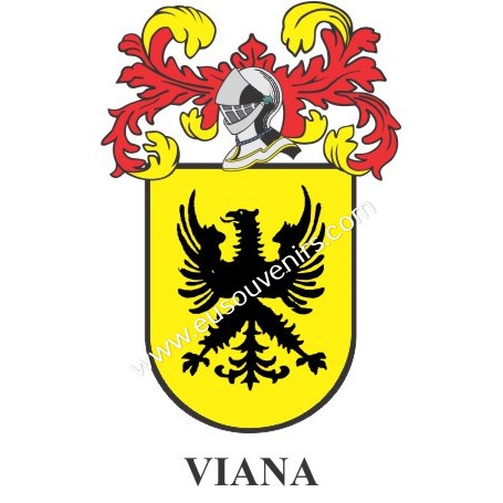 Heraldic keychain - VIAÑA - Personalized with surname, family crest and brief description of the genealogical origin.