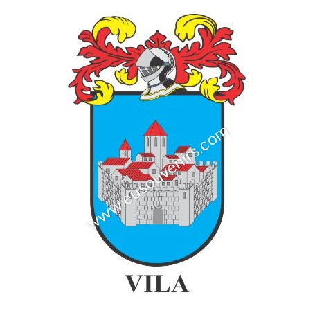 Llavero heráldico - VILA - Personalizado con apellido, escudo de la familia y breve descripción del origen genealógico.