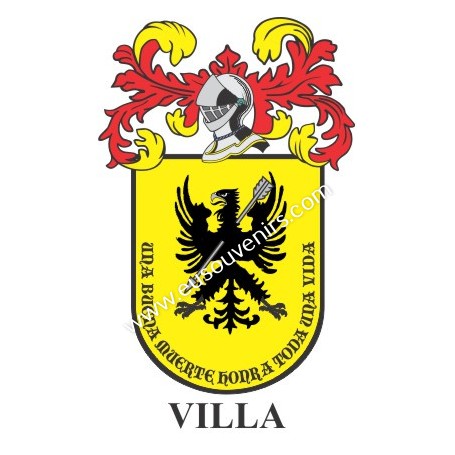 Llavero heráldico - VILLA - Personalizado con apellido, escudo de la familia y breve descripción del origen genealógico.