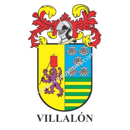 Heraldic keychain - VILLALON - Personalized with surname, family crest and brief description of the genealogical origin.