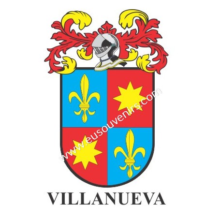 Porte-clés héraldique - VILLANUEVA - Personnalisé avec le nom, l'écusson de la famille et une brève description de l'origine gén