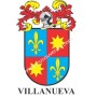 Heraldic keychain - VILLANUEVA - Personalized with surname, family crest and brief description of the genealogical origin.