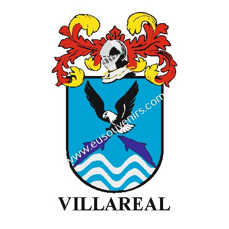 Heraldic keychain - VILLAREAL - Personalized with surname, family crest and brief description of the genealogical origin.