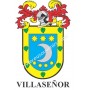 Heraldic keychain - VILLASEÑOR - Personalized with surname, family crest and brief description of the genealogical origin.