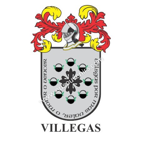 Llavero heráldico - VILLEGAS - Personalizado con apellido, escudo de la familia y breve descripción del origen genealógico.