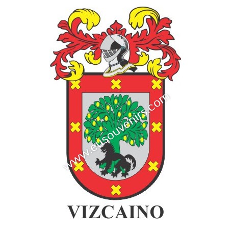 Porte-clés héraldique - VIZCAINO - Personnalisé avec le nom, l'écusson de la famille et une brève description de l'origine généa