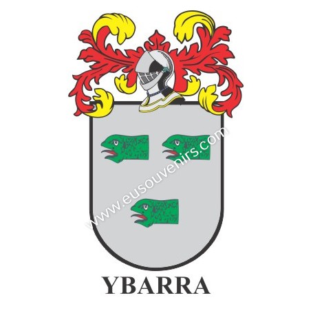 Porte-clés héraldique - YBARRA - Personnalisé avec le nom, l'écusson de la famille et une brève description de l'origine généalo