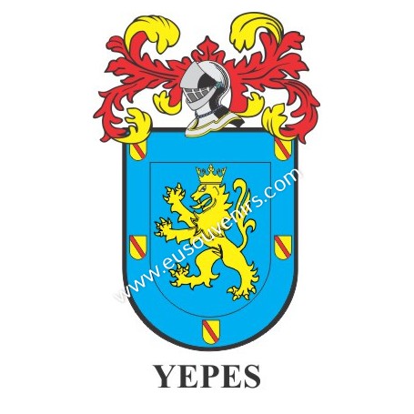 Porte-clés héraldique - YEPES - Personnalisé avec le nom, l'écusson de la famille et une brève description de l'origine généalog