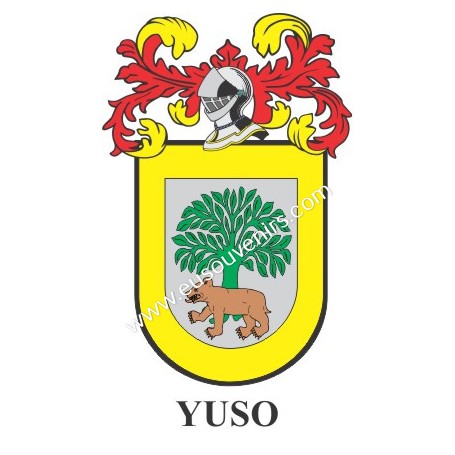 Porte-clés héraldique - YUSO - Personnalisé avec le nom, l'écusson de la famille et une brève description de l'origine généalogi