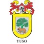 Llavero heráldico - YUSO - Personalizado con apellido, escudo de la familia y breve descripción del origen genealógico.