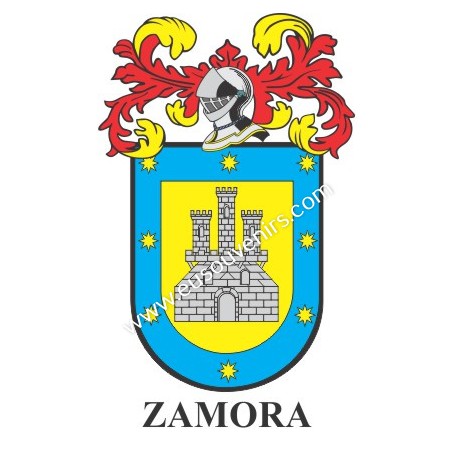 Heraldic keychain - ZAMORA - Personalized with surname, family crest and brief description of the genealogical origin.