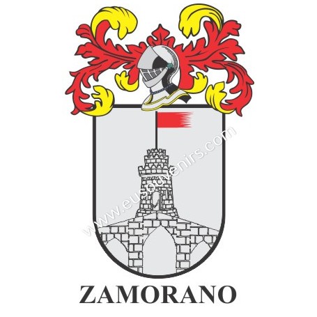 Porte-clés héraldique - ZAMORANO - Personnalisé avec le nom, l'écusson de la famille et une brève description de l'origine généa