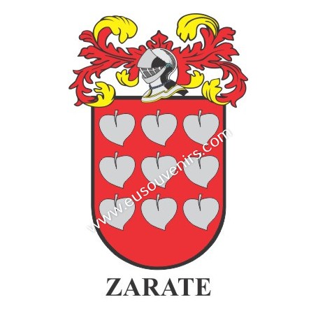 Porte-clés héraldique - ZARATE - Personnalisé avec le nom, l'écusson de la famille et une brève description de l'origine généalo