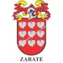Heraldic keychain - ZARATE - Personalized with surname, family crest and brief description of the genealogical origin.