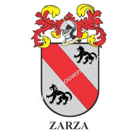 Llavero heráldico - ZARZA - Personalizado con apellido, escudo de la familia y breve descripción del origen genealógico.