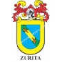 Heraldic keychain - ZURITA - Personalized with surname, family crest and brief description of the genealogical origin.