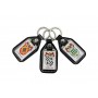Heraldic keychain - ALCAIDE - Personalized with surname, family crest and brief description of the genealogical origin.